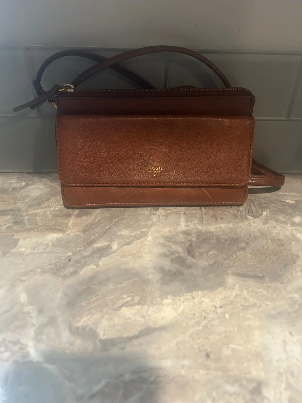 Fossil Brown Leather Crossbody Wallet Purse